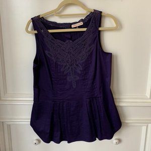 Rebecca Taylor Purple Eyelet Pleated Top